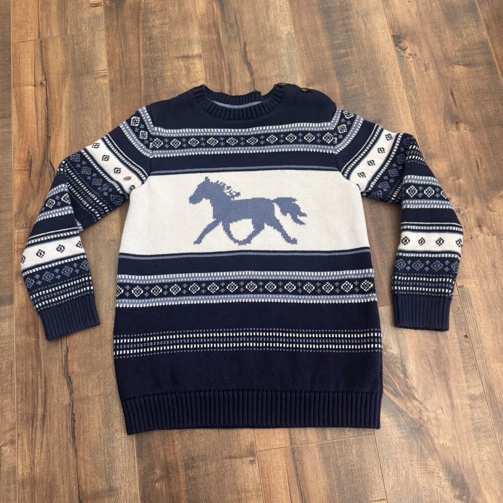 Gymboree Boys Youth Horse Fair Isle Blue Sweater Size 6 Winter Western